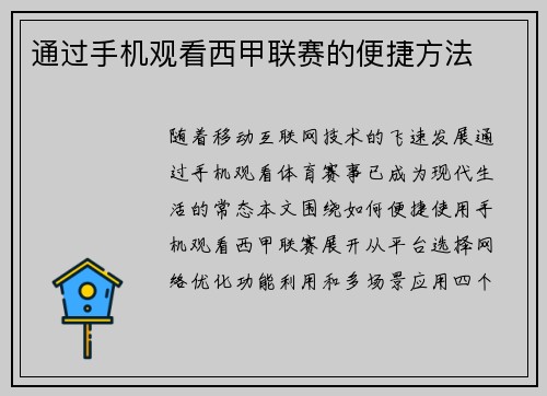 通过手机观看西甲联赛的便捷方法