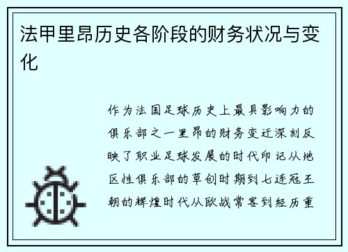 法甲里昂历史各阶段的财务状况与变化
